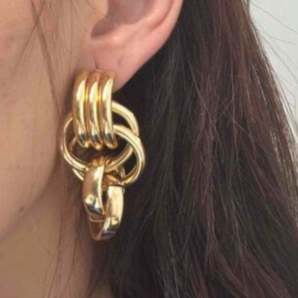 Large hanging drop hoop earrings; lightweight; nwot - Picture 3 of 8